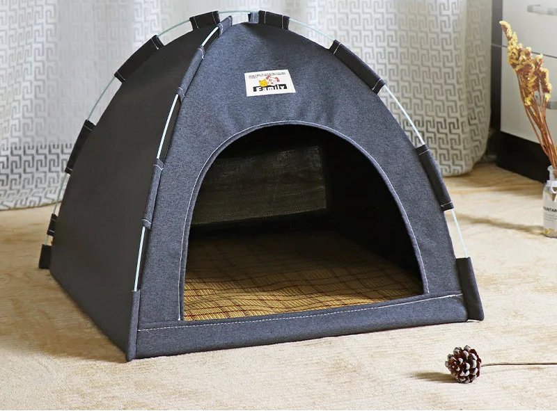 Removable Canvas Pet Tent Bed - Semi-Enclosed Cat House and Dog Cave for Stylish Room Decor