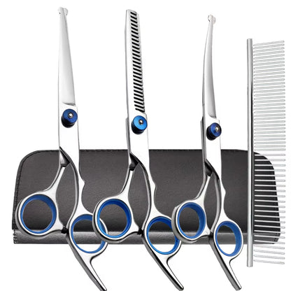 Professional Titanium Coated Dog Grooming Scissors Set with Safety Round Tips for Dogs and Cats