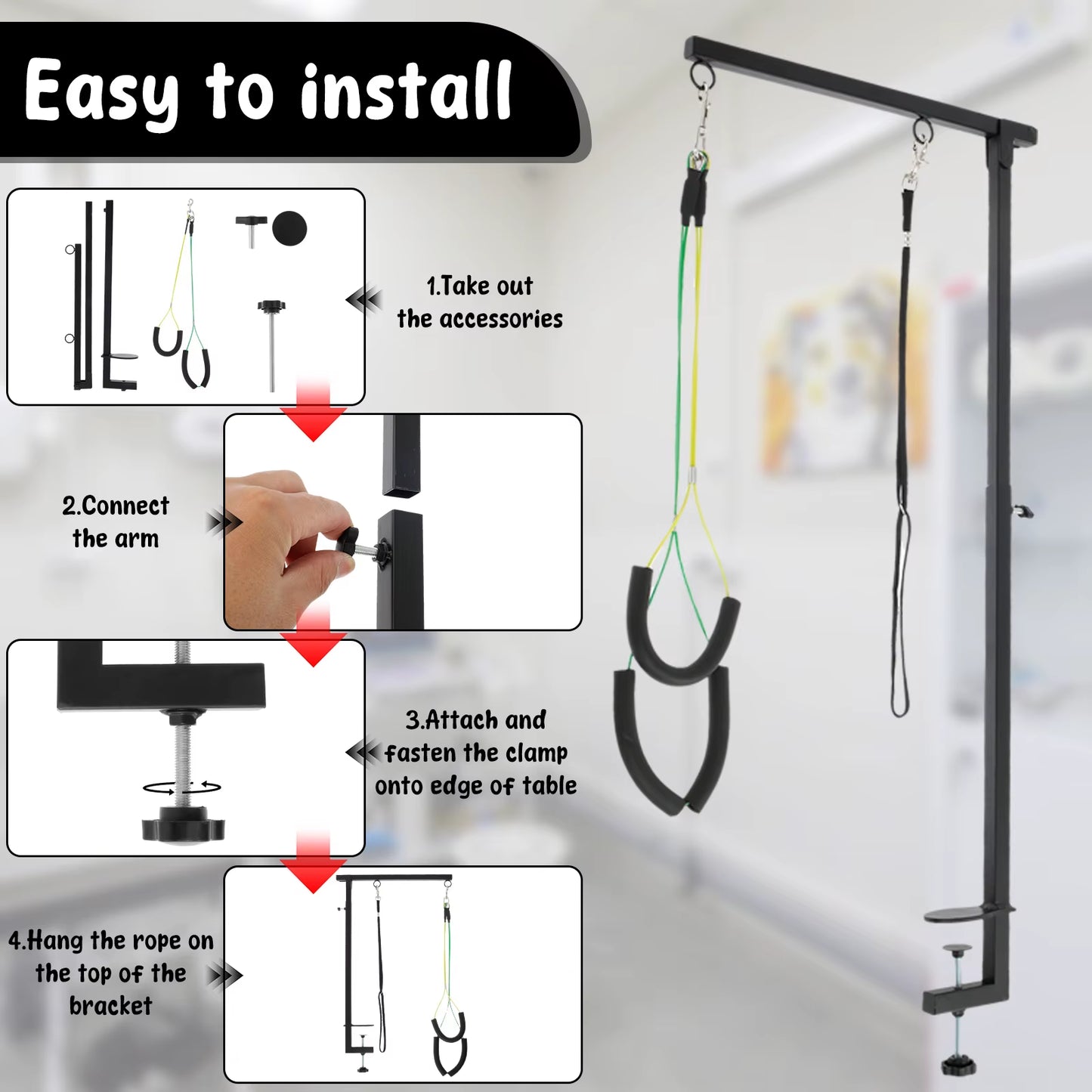 Adjustable Dog Grooming Table Arm with Clamp - Professional Pet Grooming Stand for Nail Clipping and Haircuts