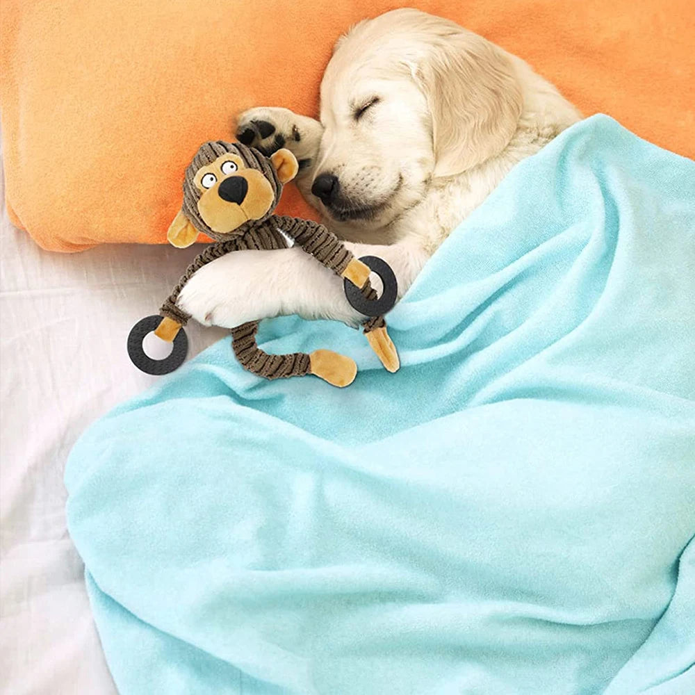 Plush Squeaky Puppy Chew Toys for Teething and Training - Interactive Toys for Small Dogs Featuring Adorable Monkey Design