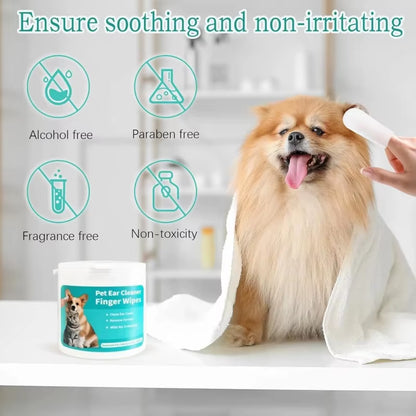 Disposable Pet Ear Cleaning Wipes with Finger Covers for Convenient Ear Care and Mite Removal in Dogs