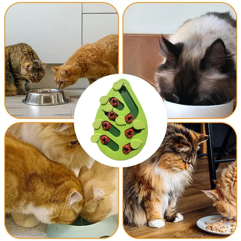 Interactive Cat Food Puzzle and Slow Feeder Toy - Green Leaf Shaped Enrichment and Chew Toy for Dogs and Cats