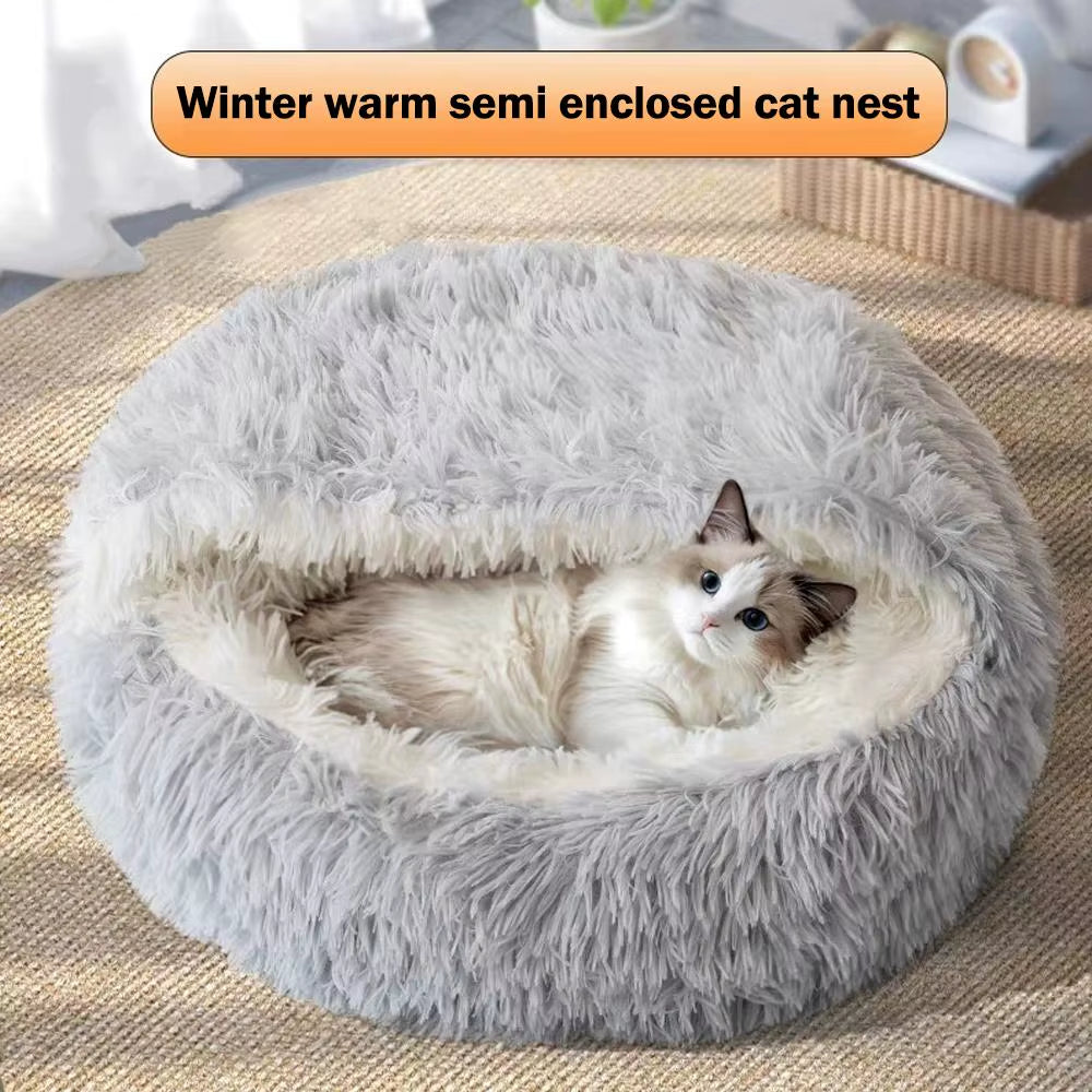 Winter Plush Round Pet Bed - Comfortable Nesting Cushion for Small Dogs and Cats