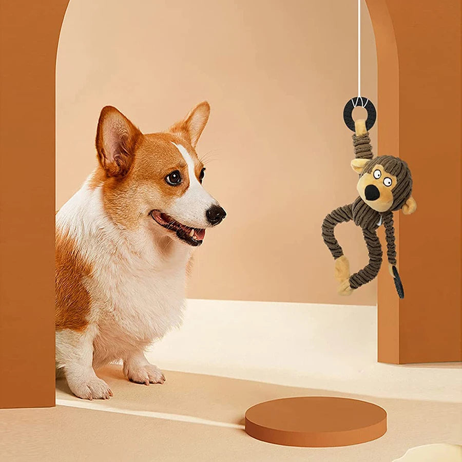Plush Squeaky Puppy Chew Toys for Teething and Training - Interactive Toys for Small Dogs Featuring Adorable Monkey Design