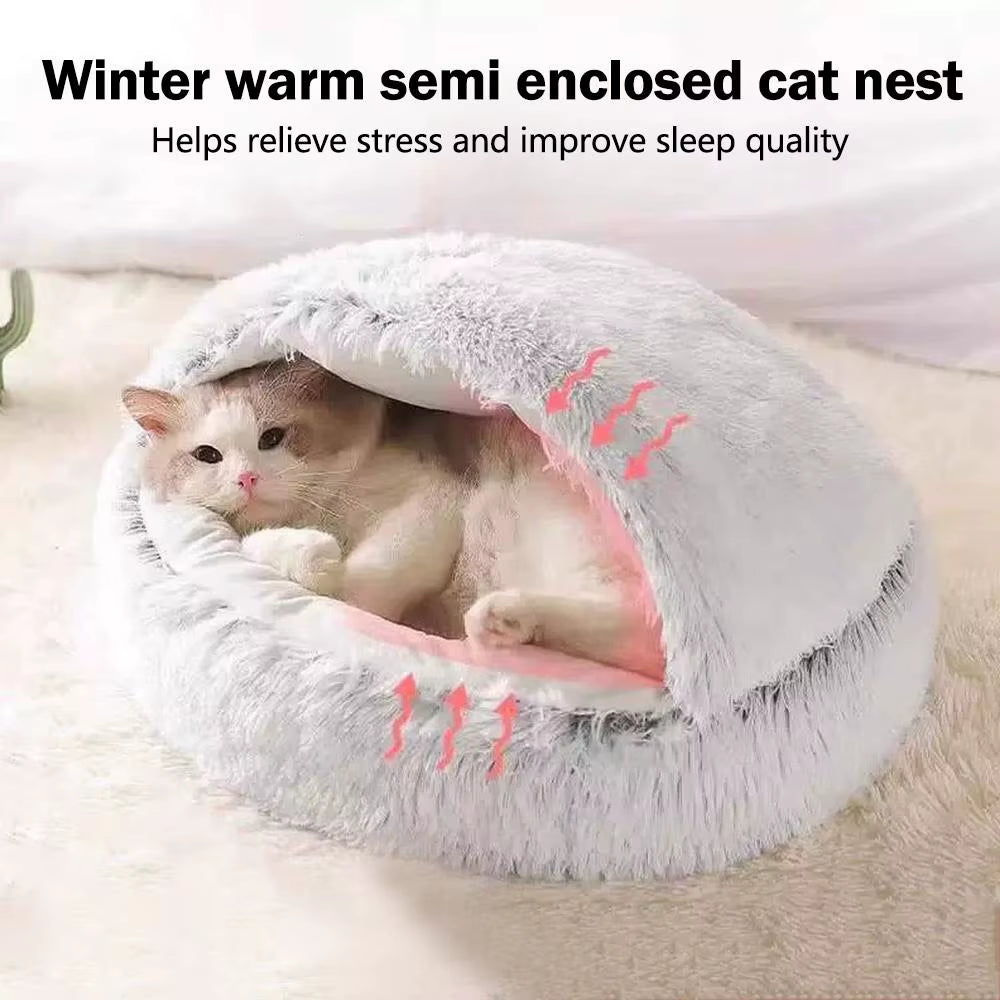 Winter Plush Round Pet Bed - Comfortable Nesting Cushion for Small Dogs and Cats