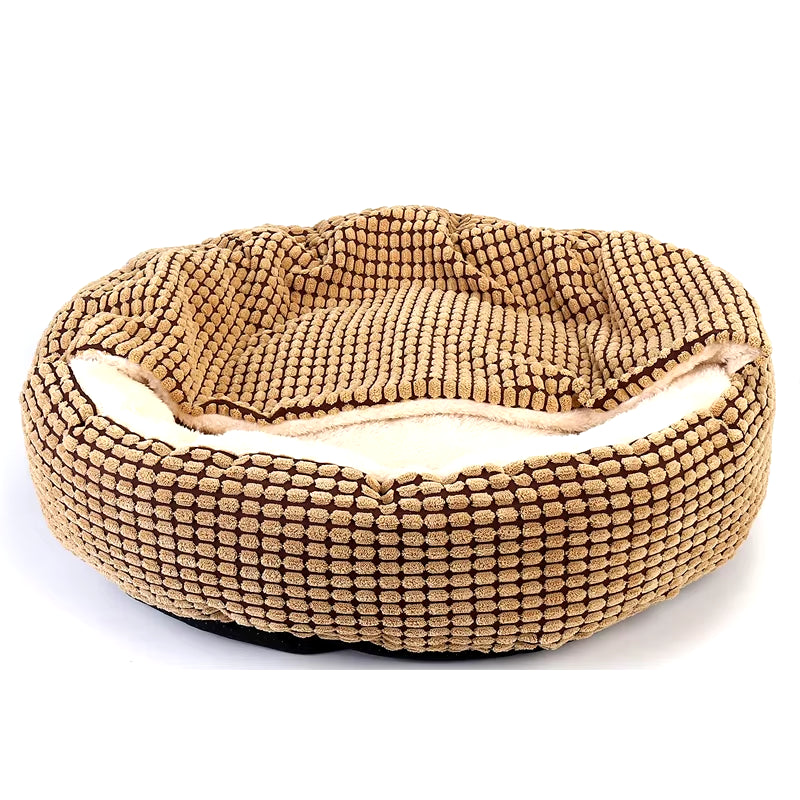 Orthopedic Hooded Dog Bed - Fluffy Round Donut Cuddler for Anxiety Relief, Washable and Nonslip, Ideal for Puppies and Cats