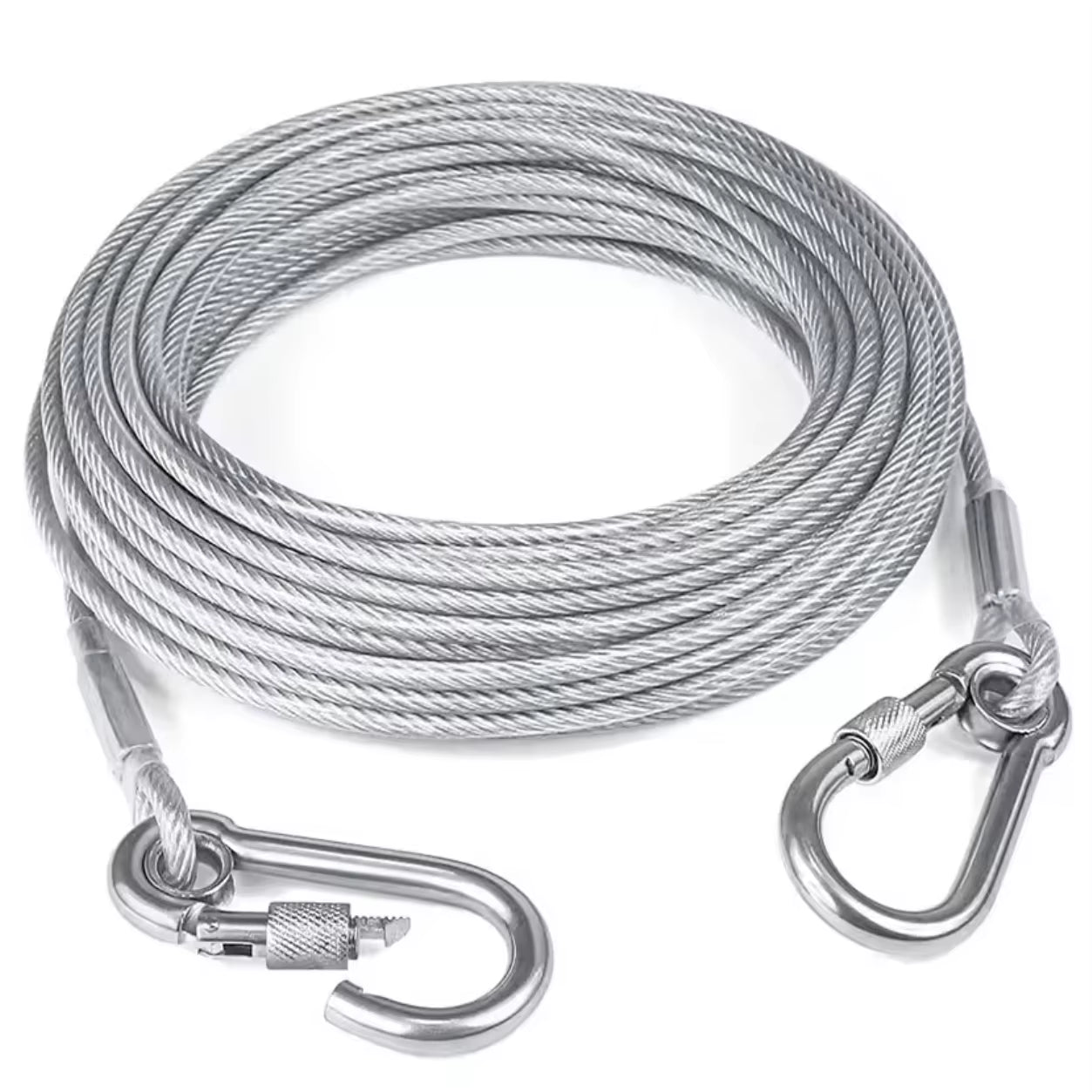 Double-Headed Dog Tie-Out Cable Leash with Metal Buckle, Rust-Resistant Steel Wire Training Collar for Outdoor Use