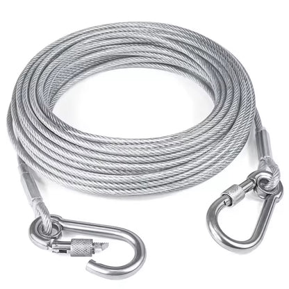 Double-Headed Dog Tie-Out Cable Leash with Metal Buckle, Rust-Resistant Steel Wire Training Collar for Outdoor Use