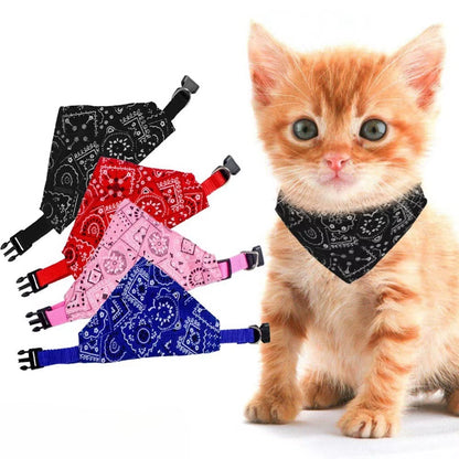Adjustable Pet Triangle Scarf and Saliva Towel for Cats and Dogs - Printed Neckerchief and Collar Accessory for Kittens and Puppies