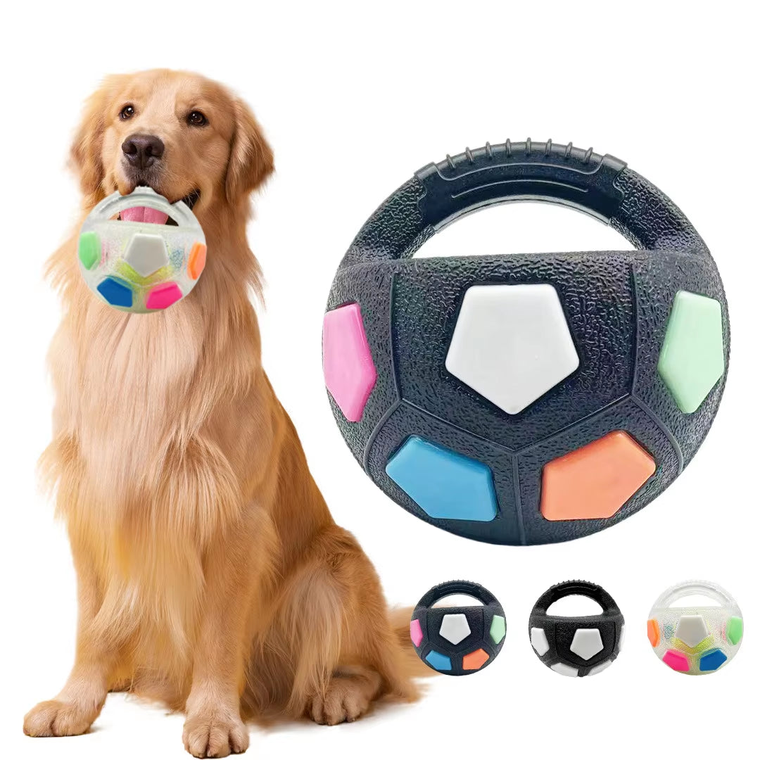 Squeaky Floating Soccer Ball Dog Toy with Handle for Tug of War - Ideal for Small to Large Breeds
