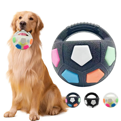 Squeaky Floating Soccer Ball Dog Toy with Handle for Tug of War - Ideal for Small to Large Breeds
