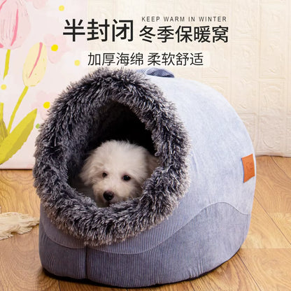 Self-Warming Winter Dog Bed and Cozy Cat Sleeping Tent - Indoor Nest for Small to Medium Pets