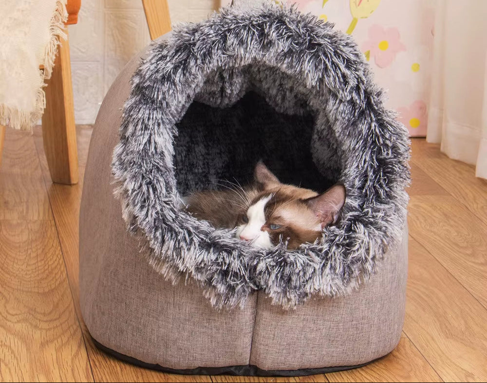 Self-Warming Winter Dog Bed and Cozy Cat Sleeping Tent - Indoor Nest for Small to Medium Pets