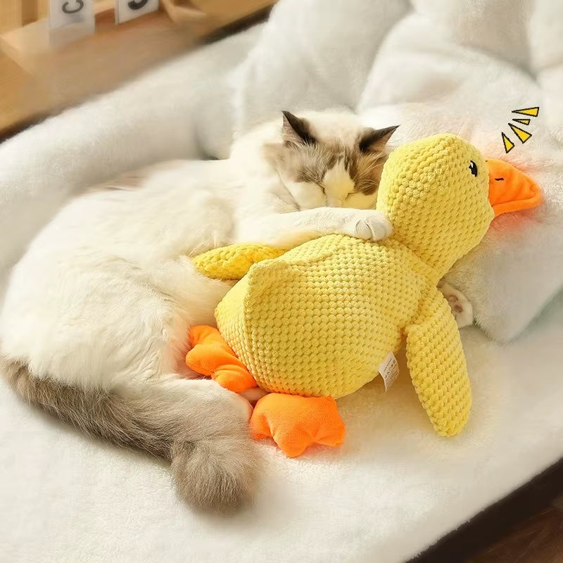 Durable Plush Duck Dog Toy with Quacking Sound - Chew-Resistant Companion for Small and Large Dogs, Promotes Teeth Grinding Relief
