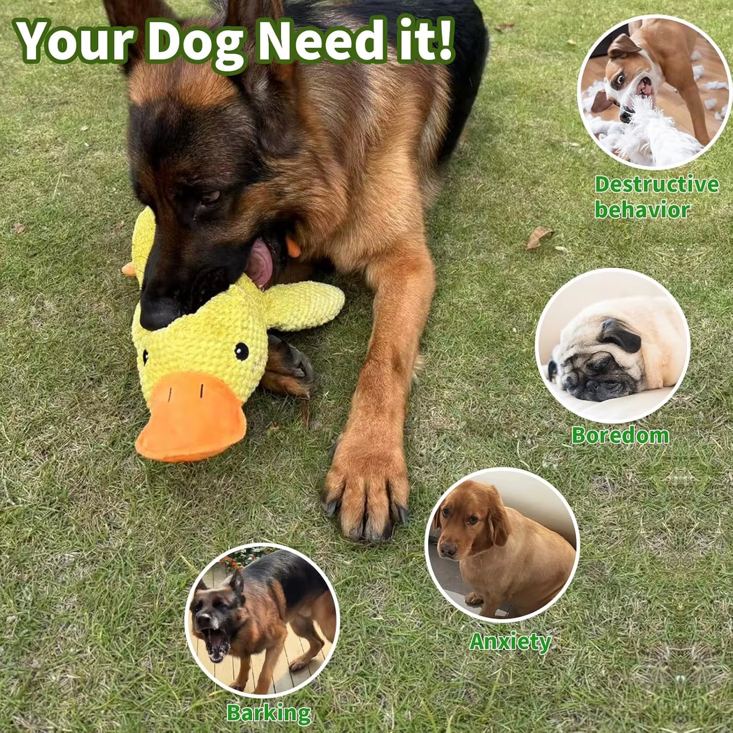 Durable Plush Duck Dog Toy with Quacking Sound - Chew-Resistant Companion for Small and Large Dogs, Promotes Teeth Grinding Relief