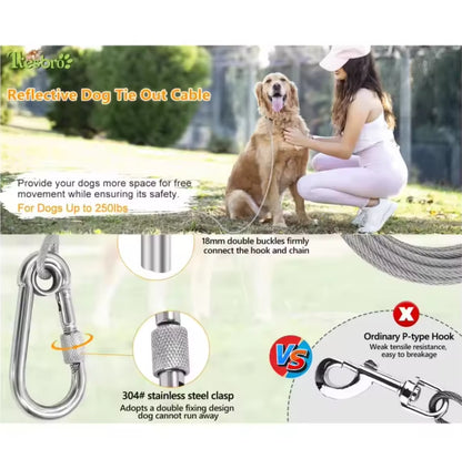 Double-Headed Dog Tie-Out Cable Leash with Metal Buckle, Rust-Resistant Steel Wire Training Collar for Outdoor Use