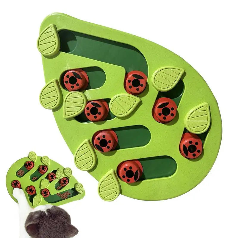 Interactive Cat Food Puzzle and Slow Feeder Toy - Green Leaf Shaped Enrichment and Chew Toy for Dogs and Cats