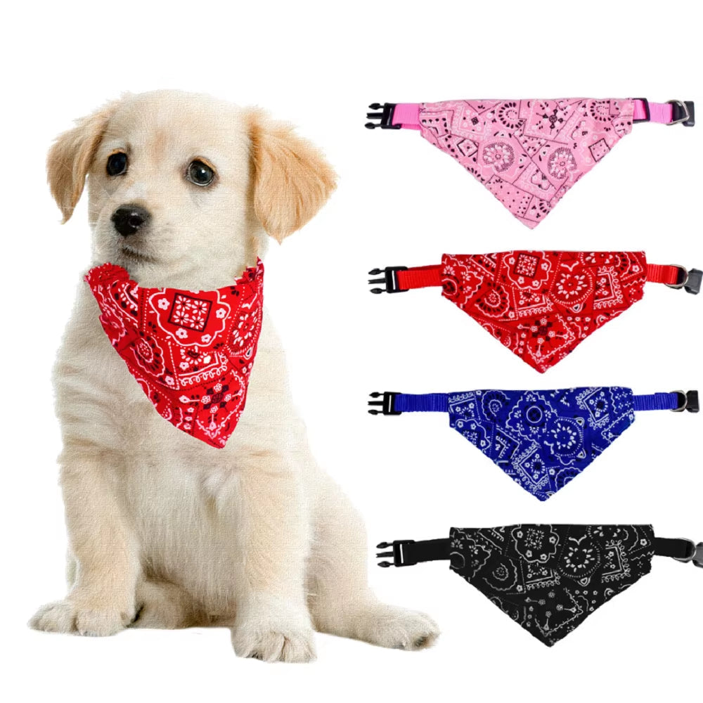 Adjustable Pet Triangle Scarf and Saliva Towel for Cats and Dogs - Printed Neckerchief and Collar Accessory for Kittens and Puppies