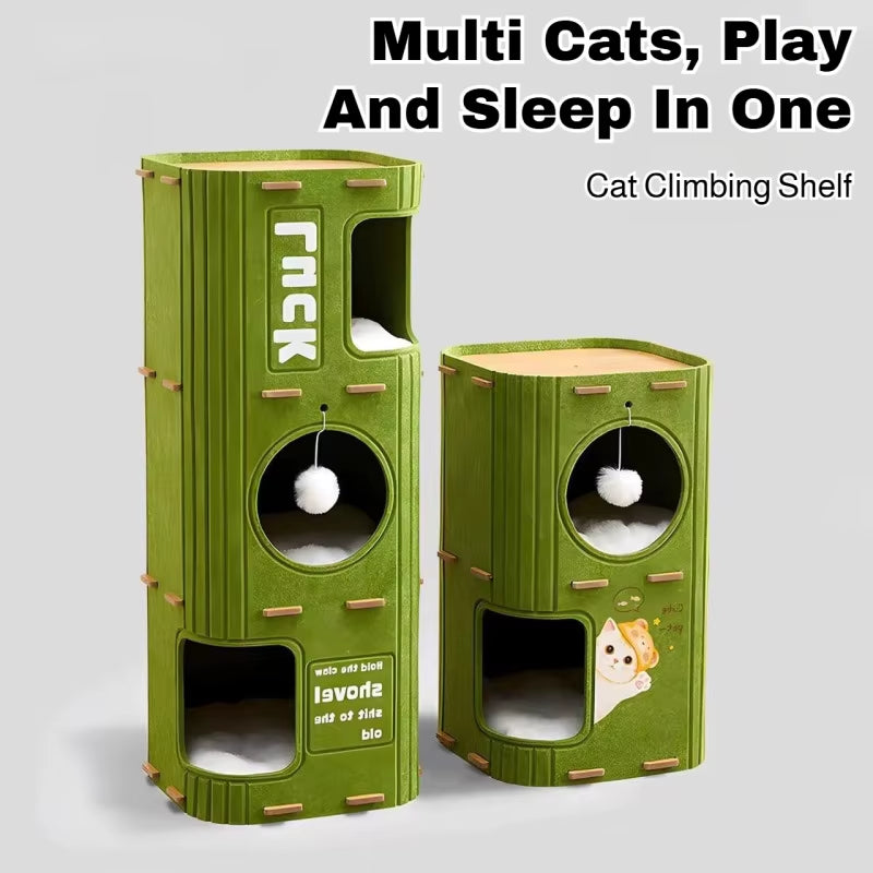 Deluxe Multi-Layer Cat Nest & Climbing Frame with Cozy Enclosed Sleeping Area – Scratch-Resistant & Durable Design for Active Cats