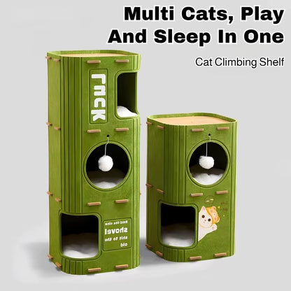 Deluxe Multi-Layer Cat Nest & Climbing Frame with Cozy Enclosed Sleeping Area – Scratch-Resistant & Durable Design for Active Cats