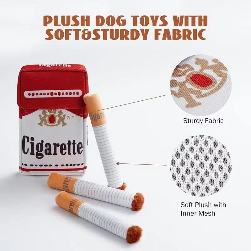 Interactive Plush Chewable Cigarette Case for Dogs - Engaging Squeaky Toy and Dental Aid