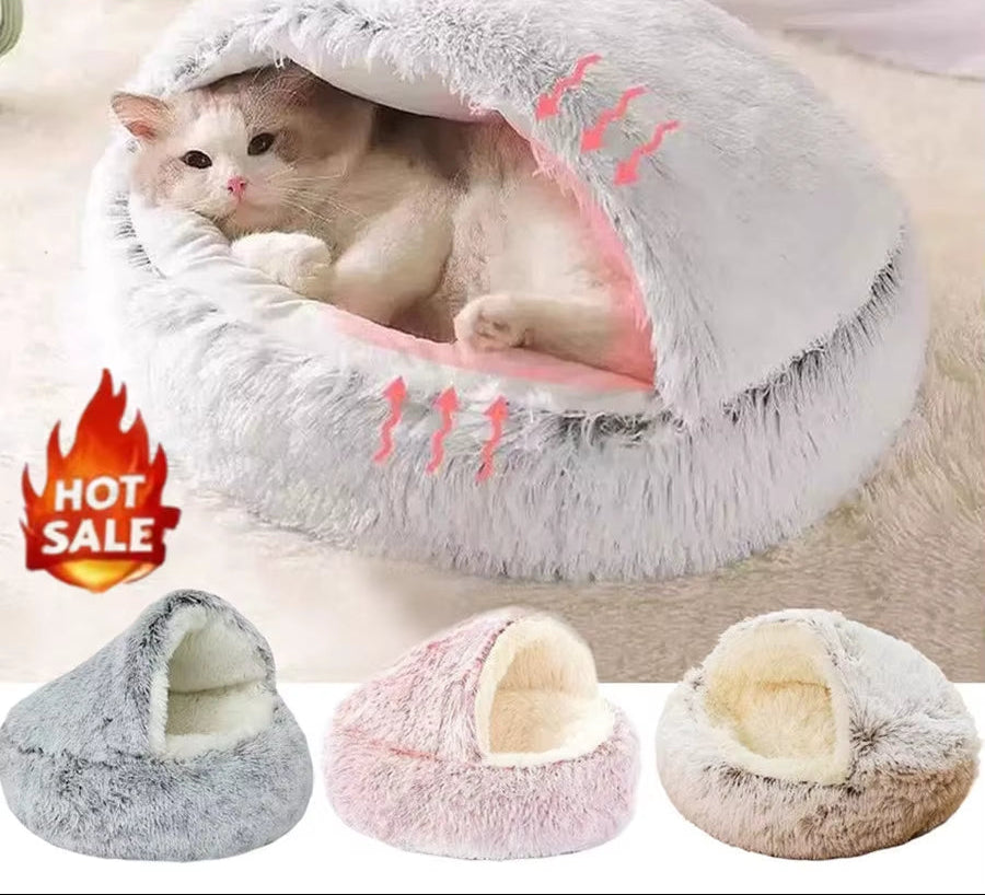 Winter Plush Round Pet Bed - Comfortable Nesting Cushion for Small Dogs and Cats