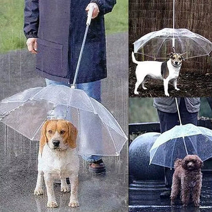 Dog Walking Waterproof Clear Cover with Built-In Leash for Rain, Sleet, and Snow - Pet Umbrella