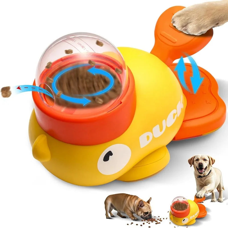 Automatic Pet Food Dispenser with Cartoon Duck Design - Non-Slip Puzzle Feeder for Dogs and Cats