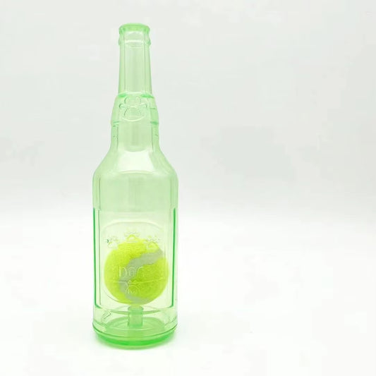Interactive Dog Chewing Toy: Beer Bottle Design with Tennis Ball and Squeaker for Engaging Playtime