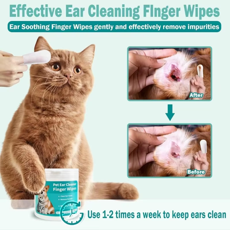 Disposable Pet Ear Cleaning Wipes with Finger Covers for Convenient Ear Care and Mite Removal in Dogs