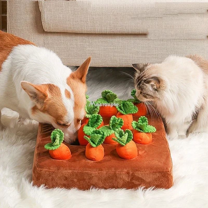 Snuffle Mat for Dogs - Interactive Plush Carrot and Radish Toy Field
