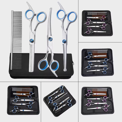 Professional Titanium Coated Dog Grooming Scissors Set with Safety Round Tips for Dogs and Cats
