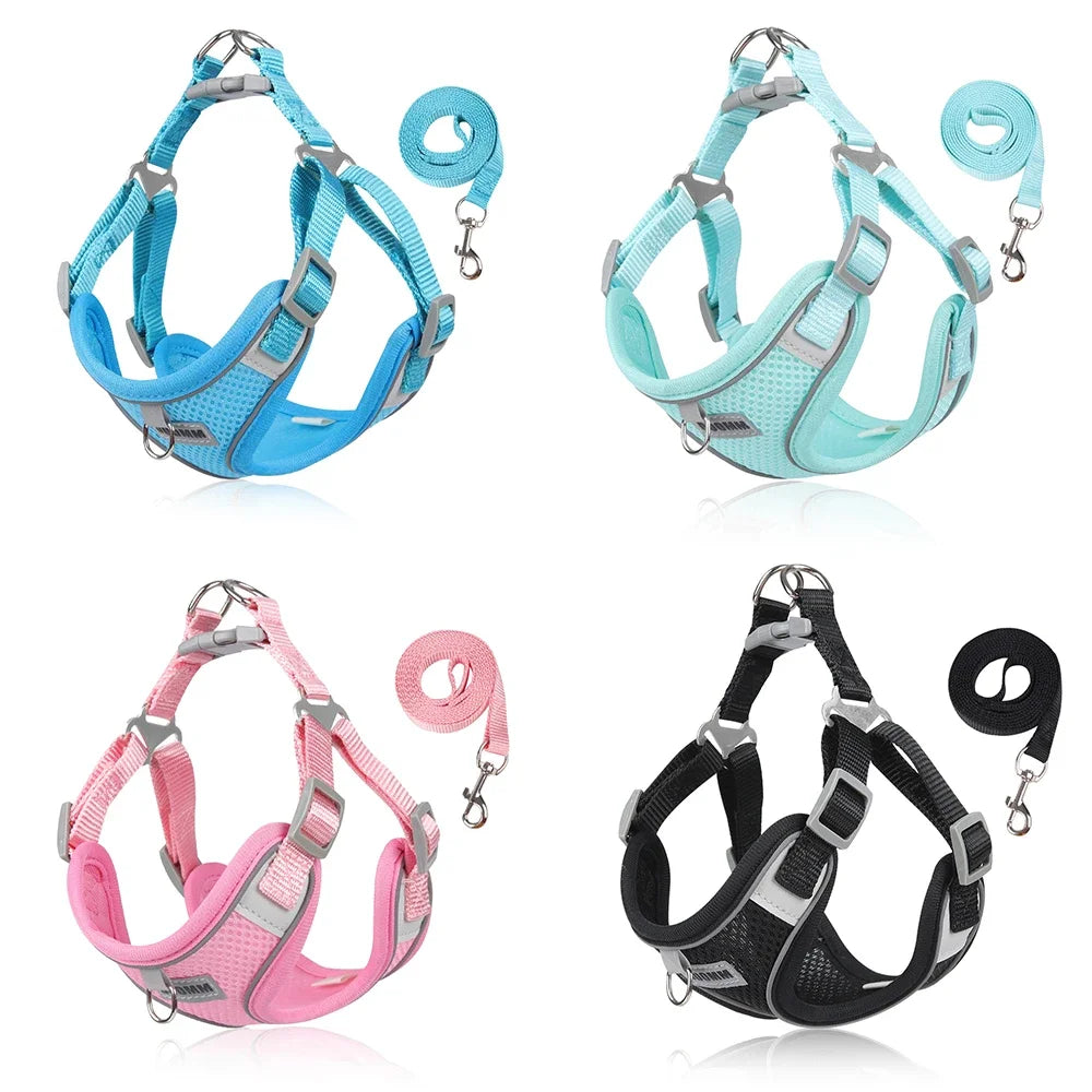 Reflective Dog Harness and Leash Set for Small to Medium Dogs and Cats - Chest Strap Vest for Outdoor Walking and Safety