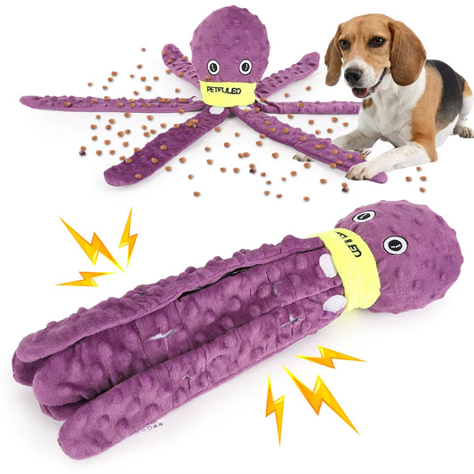 Plush Purple and Blue Octopus Dog Toy with Squeaker - Interactive Chew Toy for Medium Dogs, Ideal for Hiding Treats