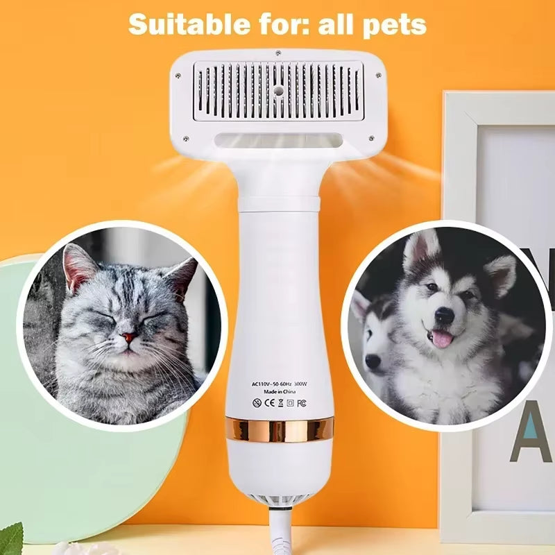 2-in-1 Quiet Pet Dog Dryer and Grooming Brush Kit for Cats and Puppies with Adjustable Temperature