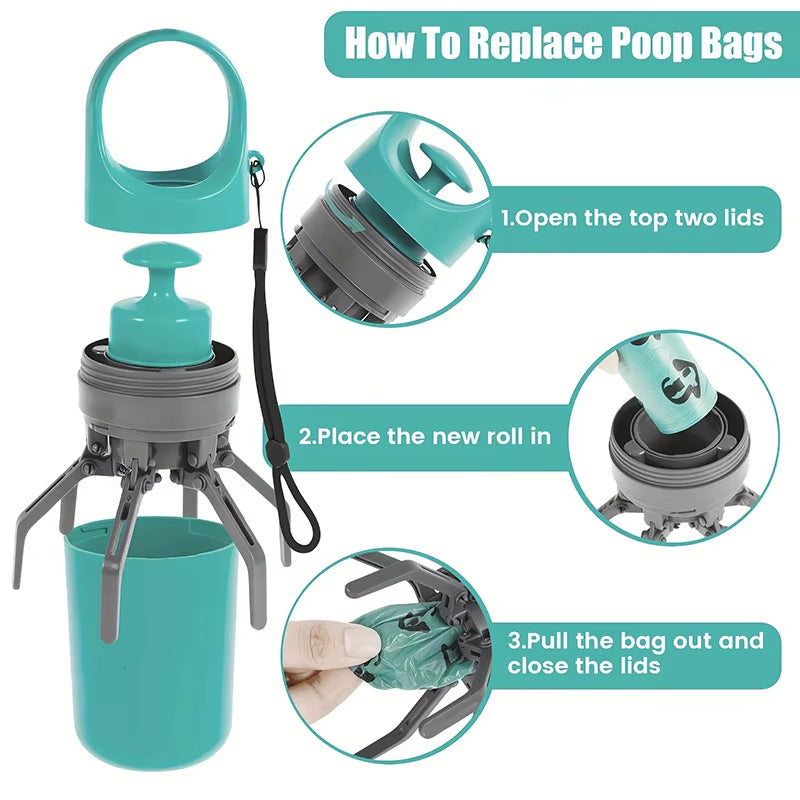 Portable Canine Waste Disposal System with Integrated Waste Bag and Hands-Free Operation