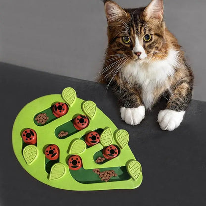 Interactive Cat Food Puzzle and Slow Feeder Toy - Green Leaf Shaped Enrichment and Chew Toy for Dogs and Cats