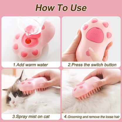 3-in-1 Electric Pet Grooming Brush with Steam Spray for Cats and Dogs - Hair Removal and Massage Comb
