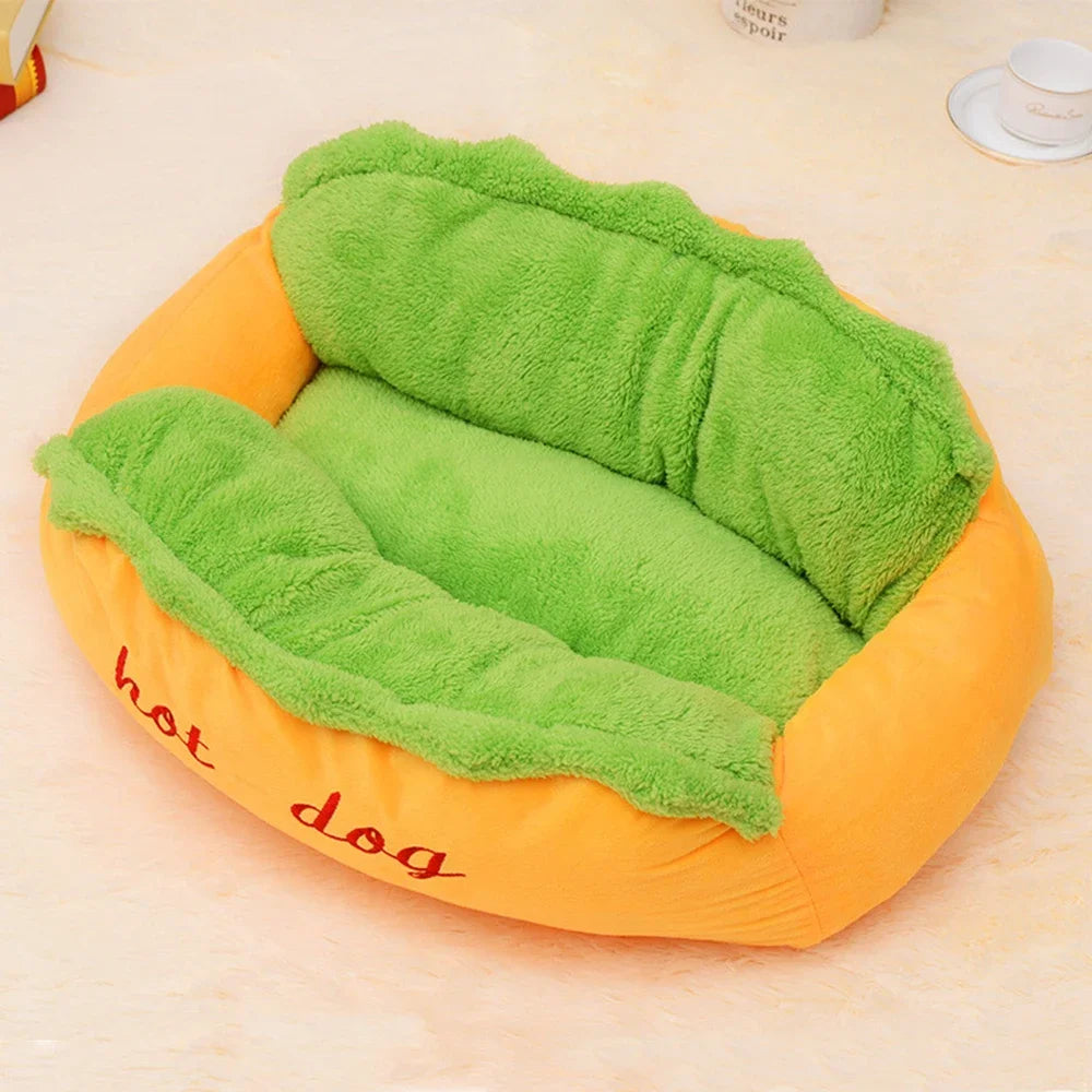 Premium Removable and Washable Soft Fiber Pet Bed Lounger for Dogs and Cats - Hot Dog House Style with Watermelon Design