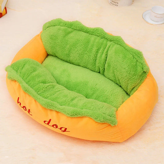 Premium Removable and Washable Soft Fiber Pet Bed Lounger for Dogs and Cats - Hot Dog House Style with Watermelon Design