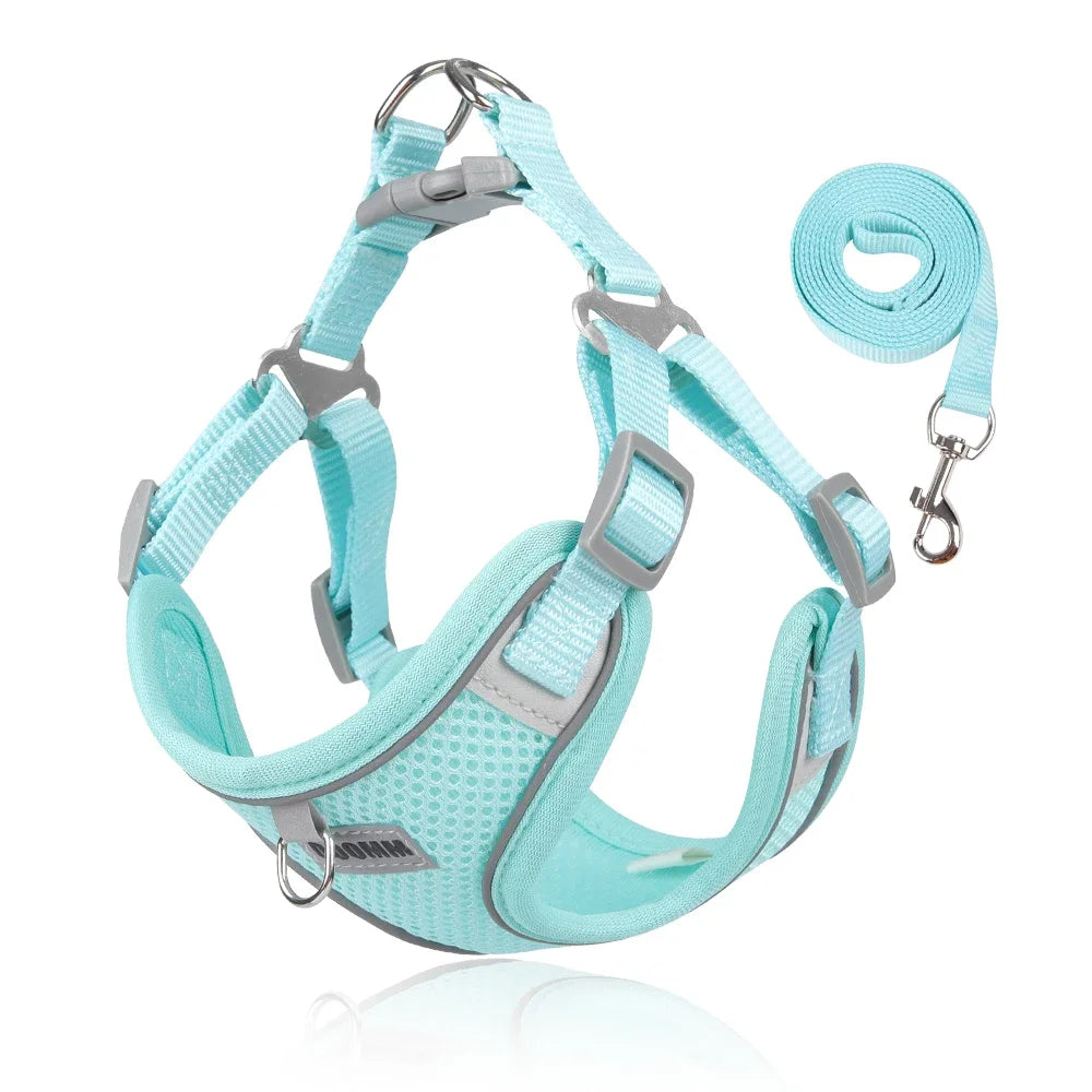 Reflective Dog Harness and Leash Set for Small to Medium Dogs and Cats - Chest Strap Vest for Outdoor Walking and Safety