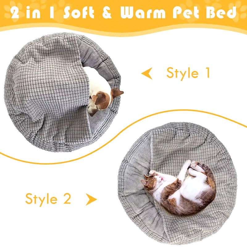 Orthopedic Hooded Dog Bed - Fluffy Round Donut Cuddler for Anxiety Relief, Washable and Nonslip, Ideal for Puppies and Cats