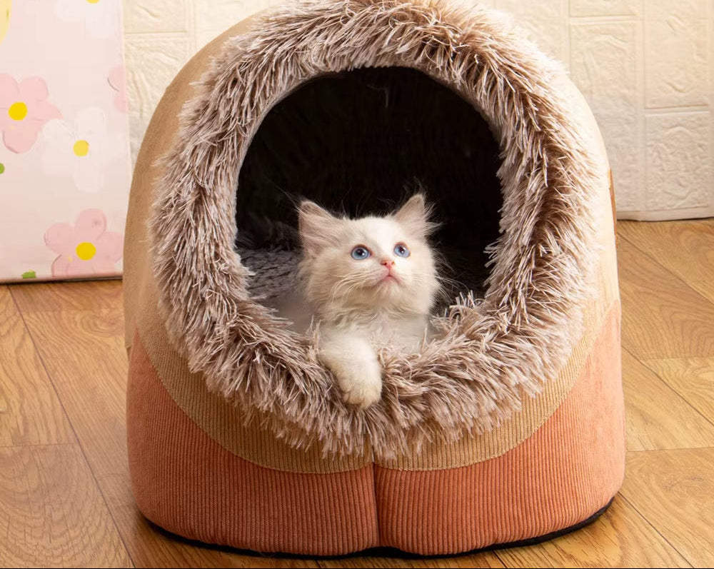 Self-Warming Winter Dog Bed and Cozy Cat Sleeping Tent - Indoor Nest for Small to Medium Pets