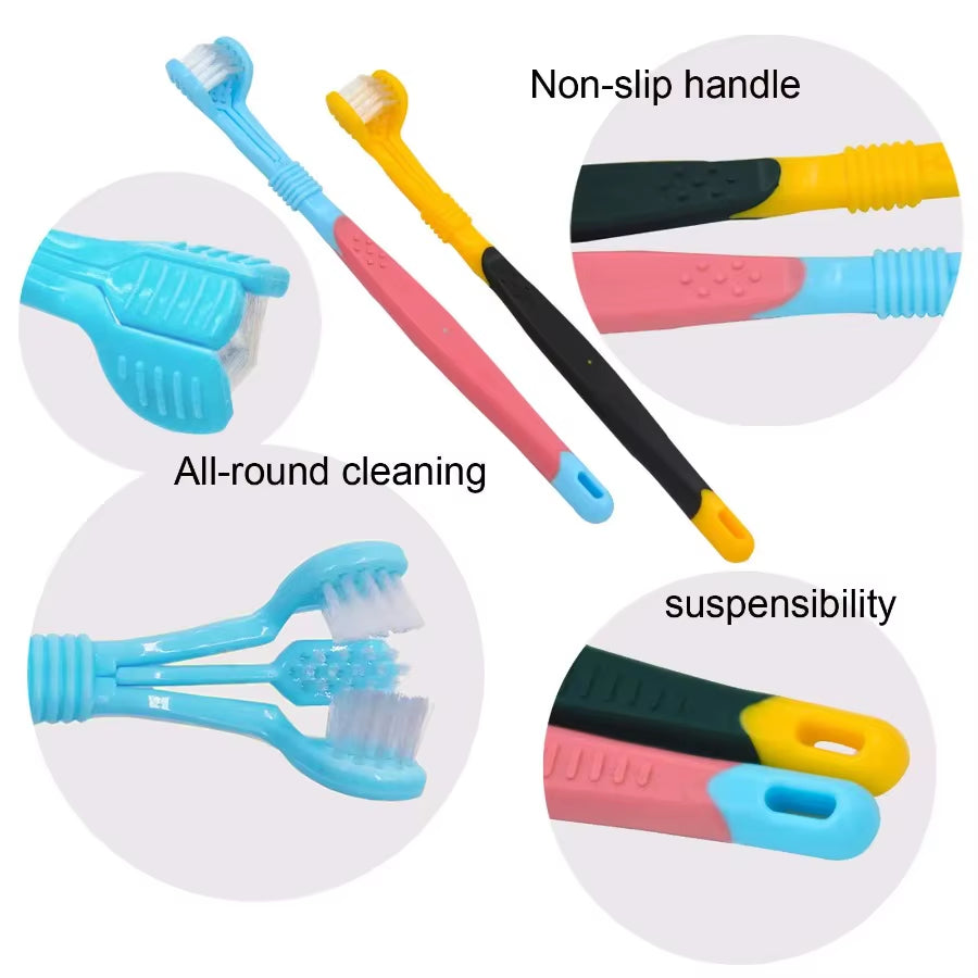 3-Sided Plastic Pet Toothbrush for Dogs and Cats - Tartar Removal and Oral Care