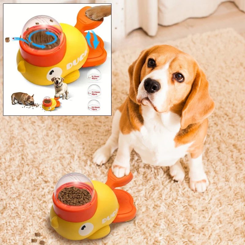 Automatic Pet Food Dispenser with Cartoon Duck Design - Non-Slip Puzzle Feeder for Dogs and Cats