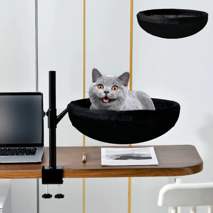 Modern Cat Bed for Desk with 2 Washable Mats - 360-Degree Rotatable Indoor Perch for Living Room Furniture