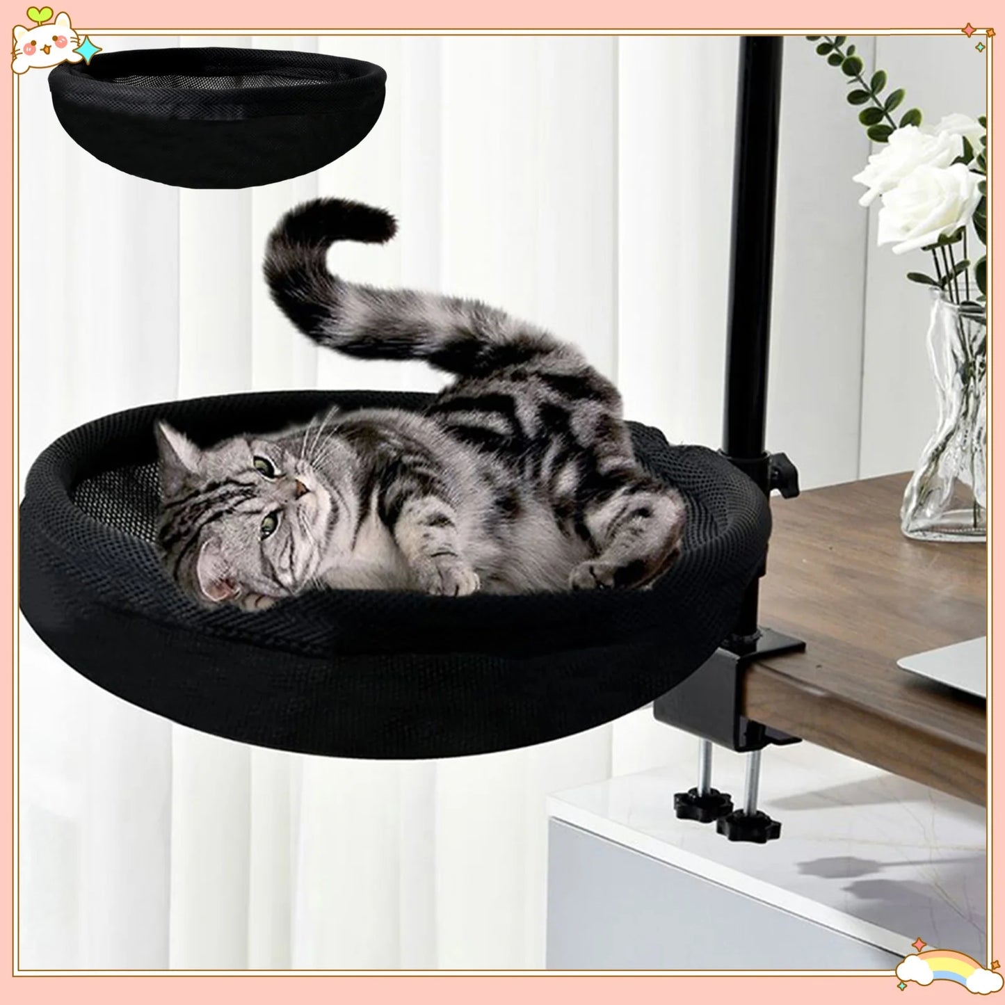 Modern Cat Bed for Desk with 2 Washable Mats - 360-Degree Rotatable Indoor Perch for Living Room Furniture