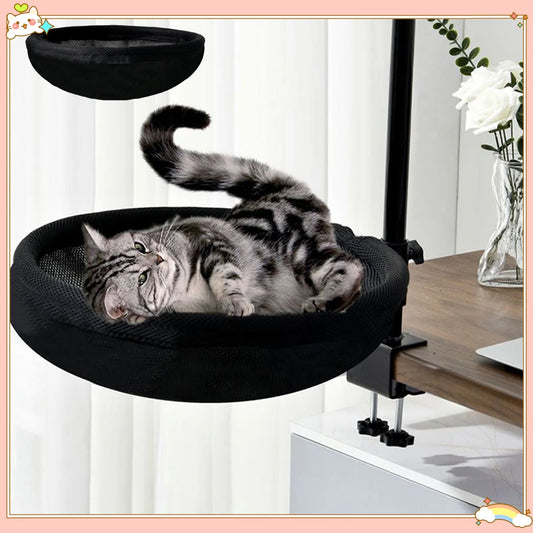 Modern Cat Bed for Desk with 2 Washable Mats - 360-Degree Rotatable Indoor Perch for Living Room Furniture
