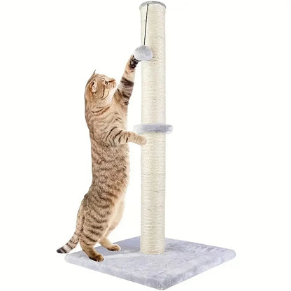 Cat Scratching Post with Sisal Rope and Plush Covering - Vertical Design for Stability and Durability