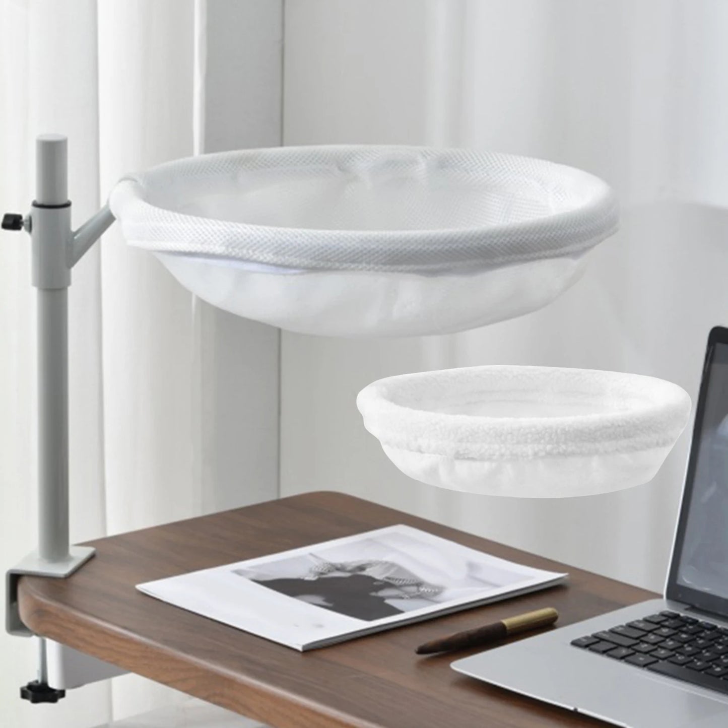 Modern Cat Bed for Desk with 2 Washable Mats - 360-Degree Rotatable Indoor Perch for Living Room Furniture